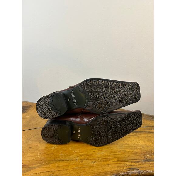 Delli Aldo Square Toe Size 8 Cognac Brown Zip Embroidered Country Boots - Picture 5 of 6